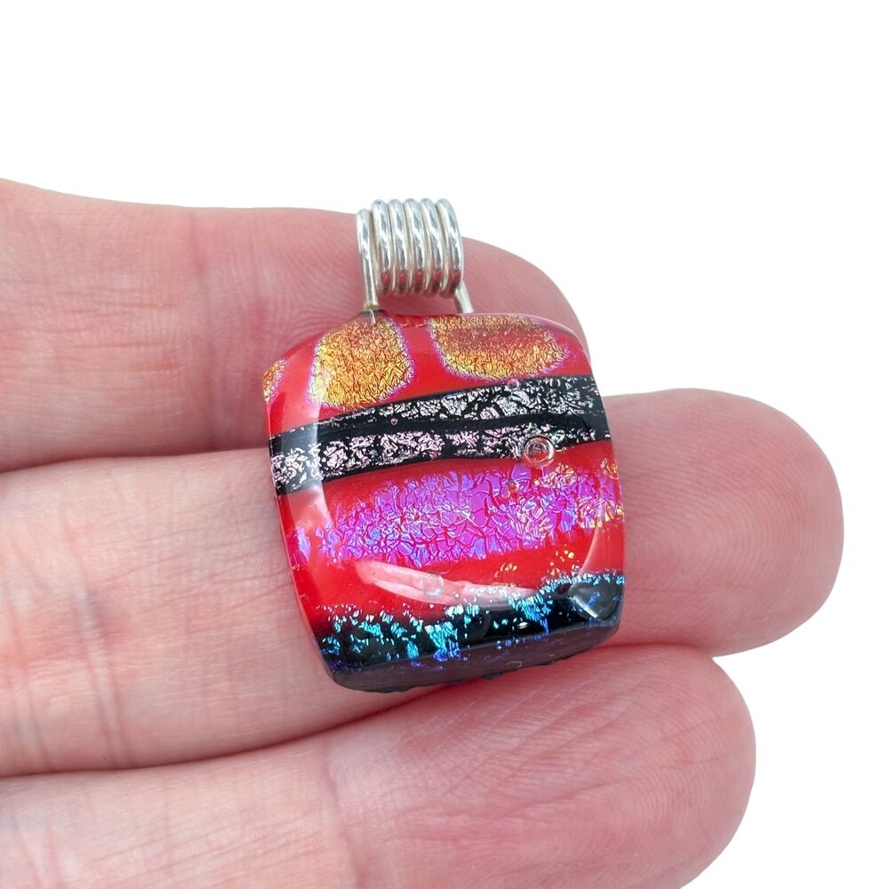Vintage Sterling Silver 925 Pink Dichroic Glass Pendant
